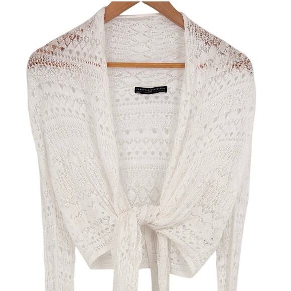 Peruvian Connection White Pima Cotton Crochet Tie Front Cropped Cardigan Size S - Picture 1 of 8